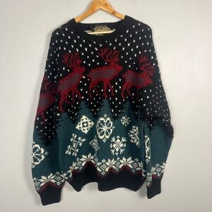 Vintage 1990s Robert Stock Hand Knit Wool Sweater Adult XL Christmas Pattern